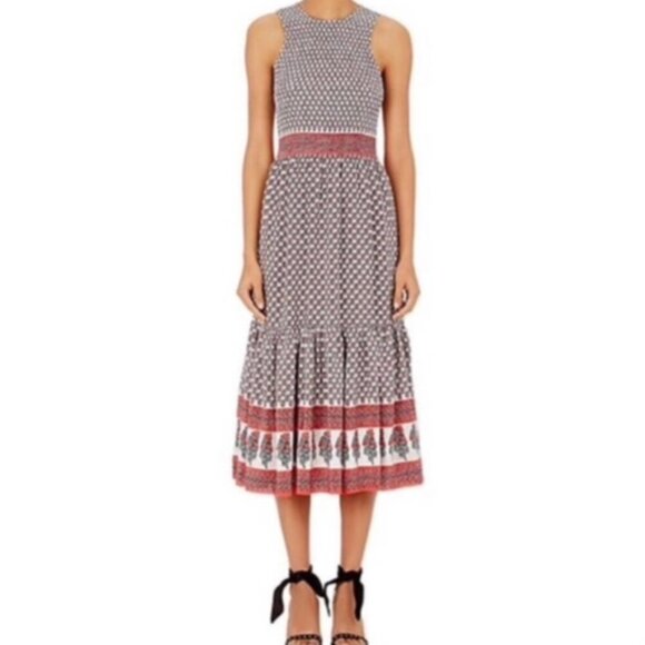 Ulla Johnson Oona 100% Silk Smocked Floral Midi Dress in Indian Floral Size 4 - Picture 1 of 8